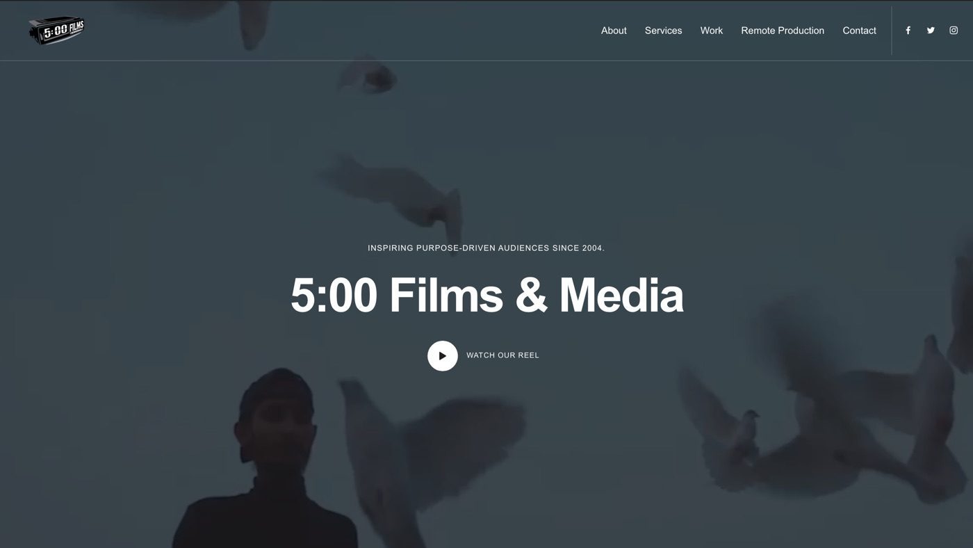 5:00 Films and Media homepage screenshot