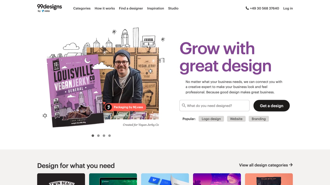 99designs homepage screenshot