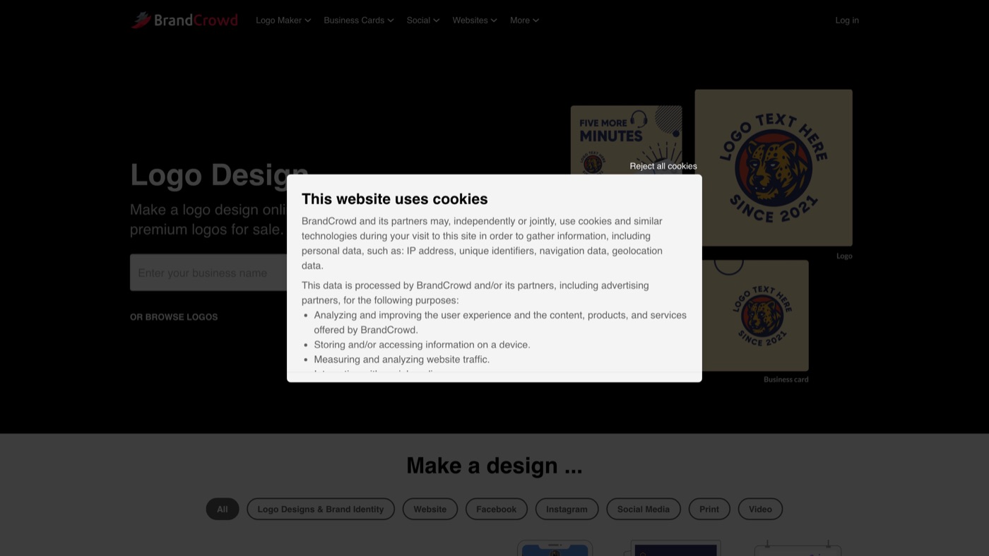 BrandCrowd homepage screenshot