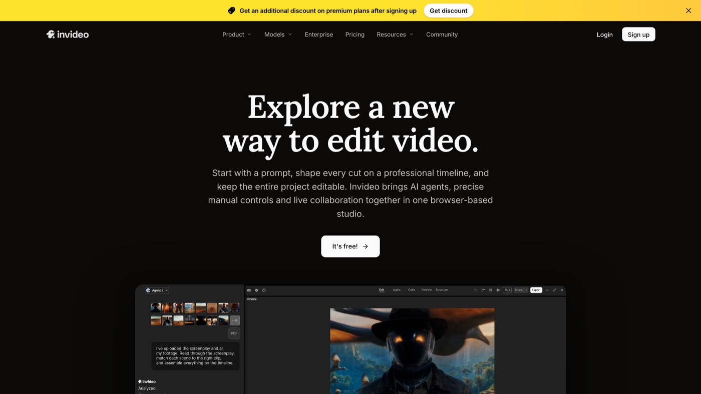 Invideo Editor homepage screenshot