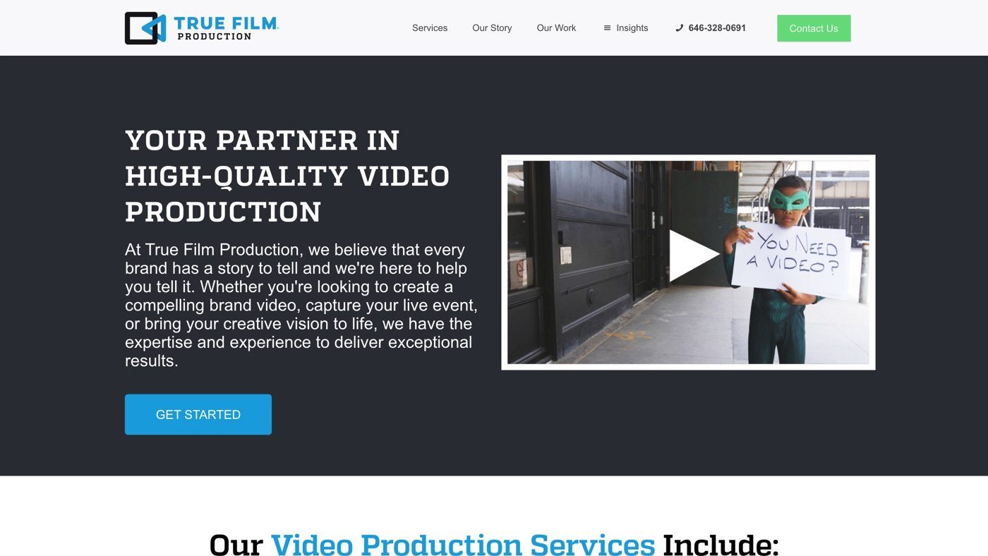 True Film Production homepage screenshot