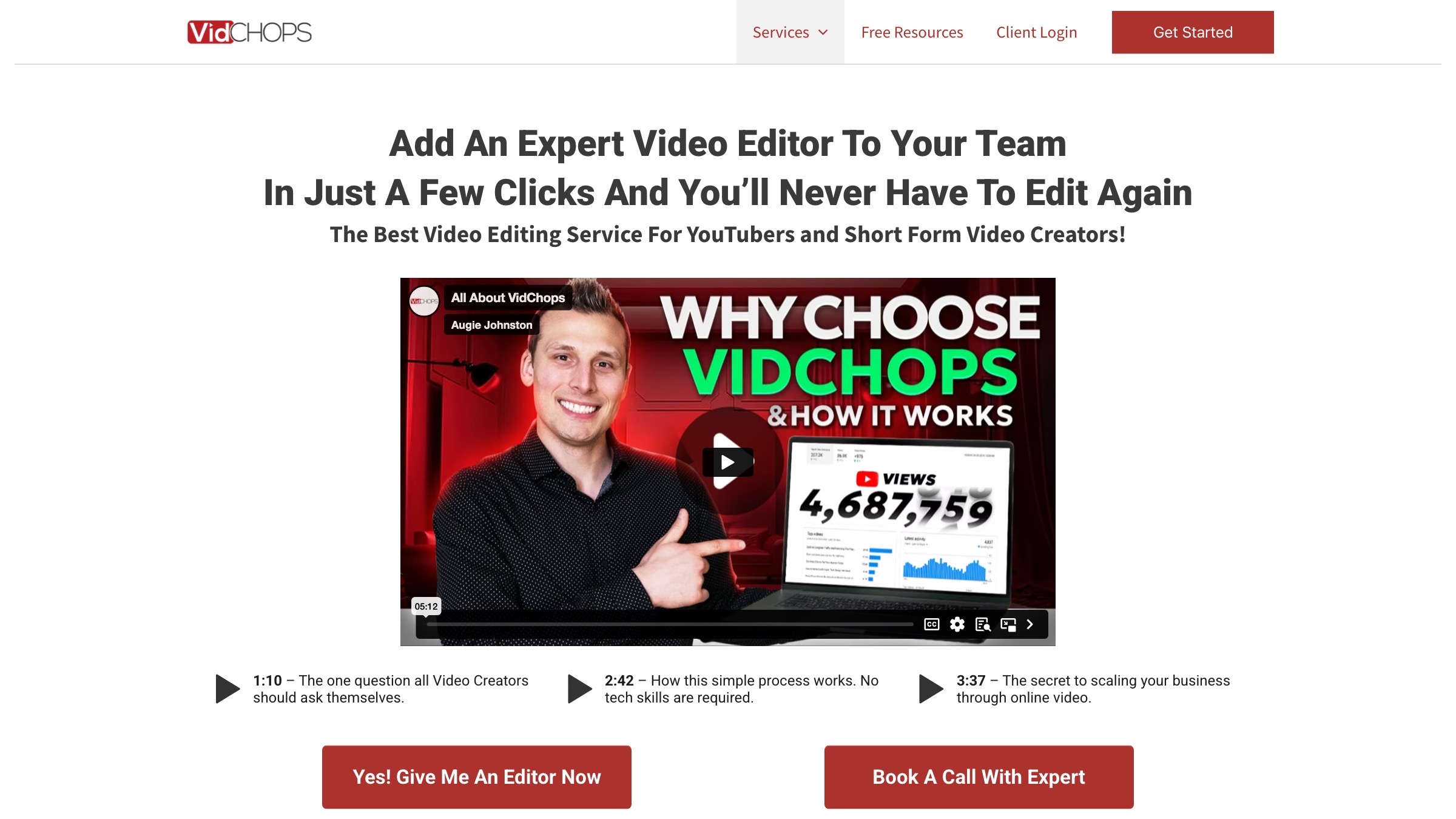 Vidchops homepage screenshot
