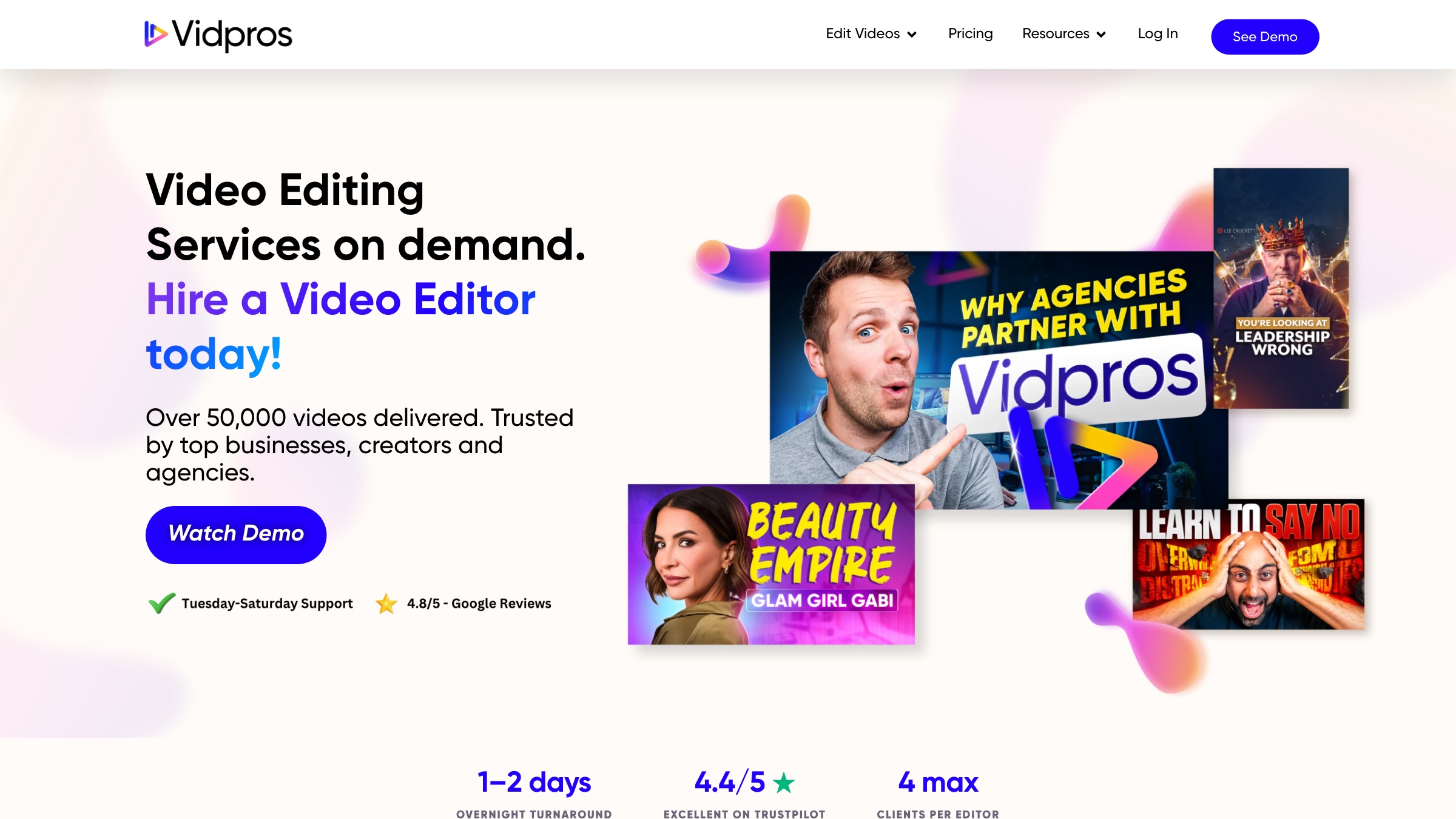 VidPros homepage screenshot
