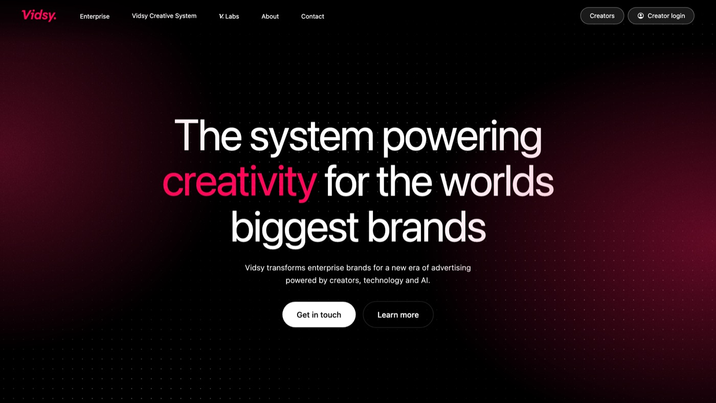 Vidsy homepage screenshot