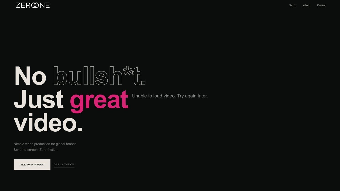 Zero One Digital Media homepage screenshot
