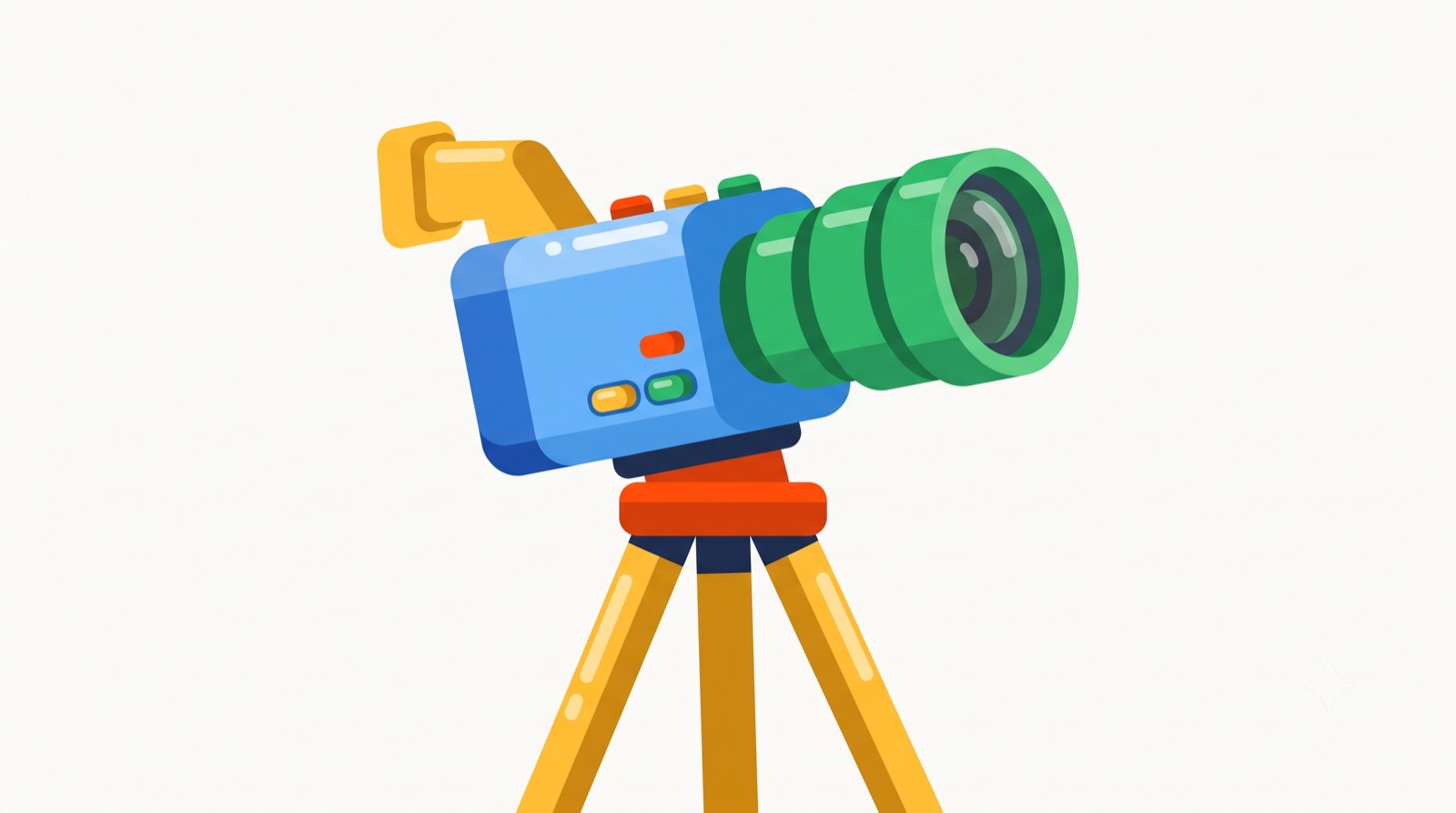 Video camera with a green lens on a tripod, for corporate videography