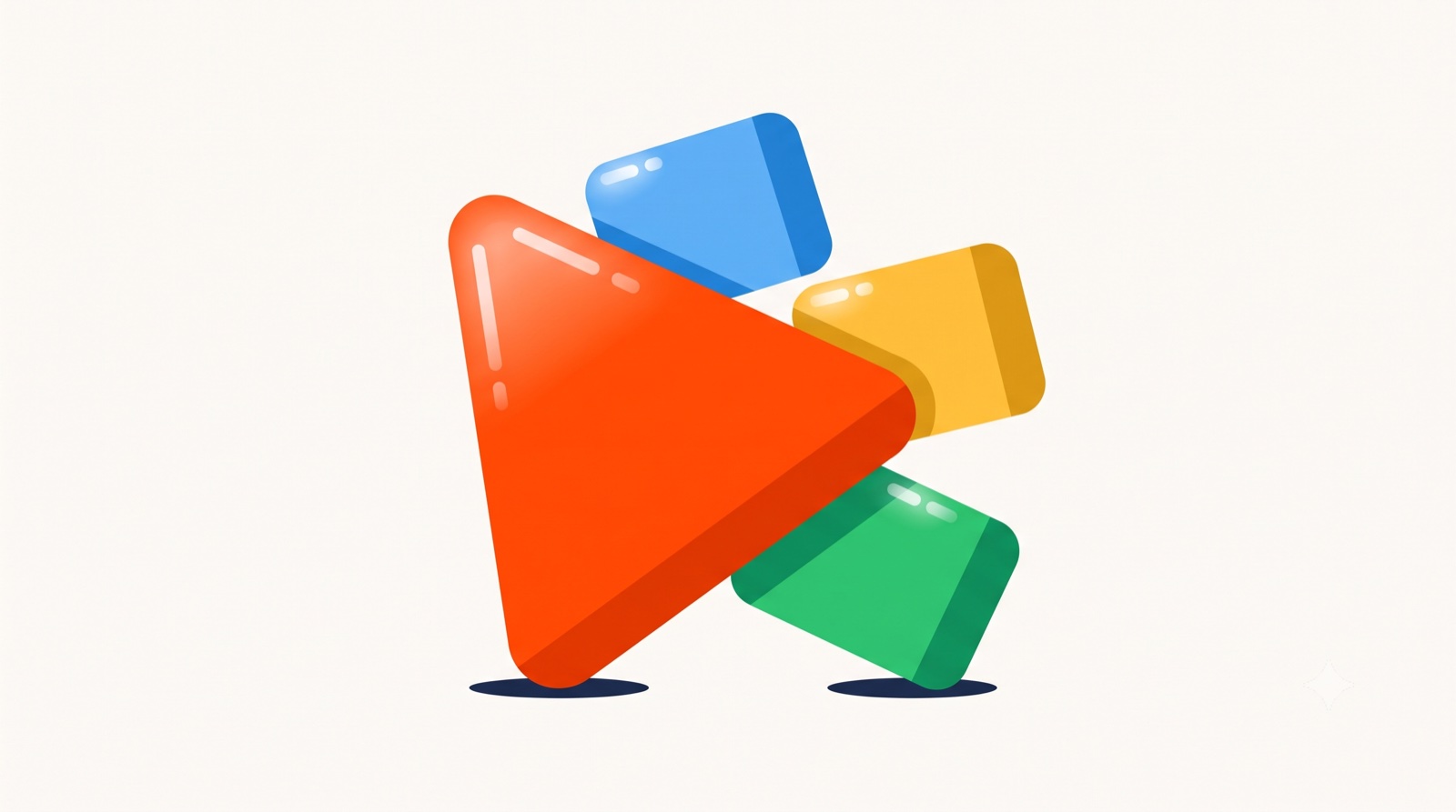 Play button surrounded by shapes, for the types of explainer video