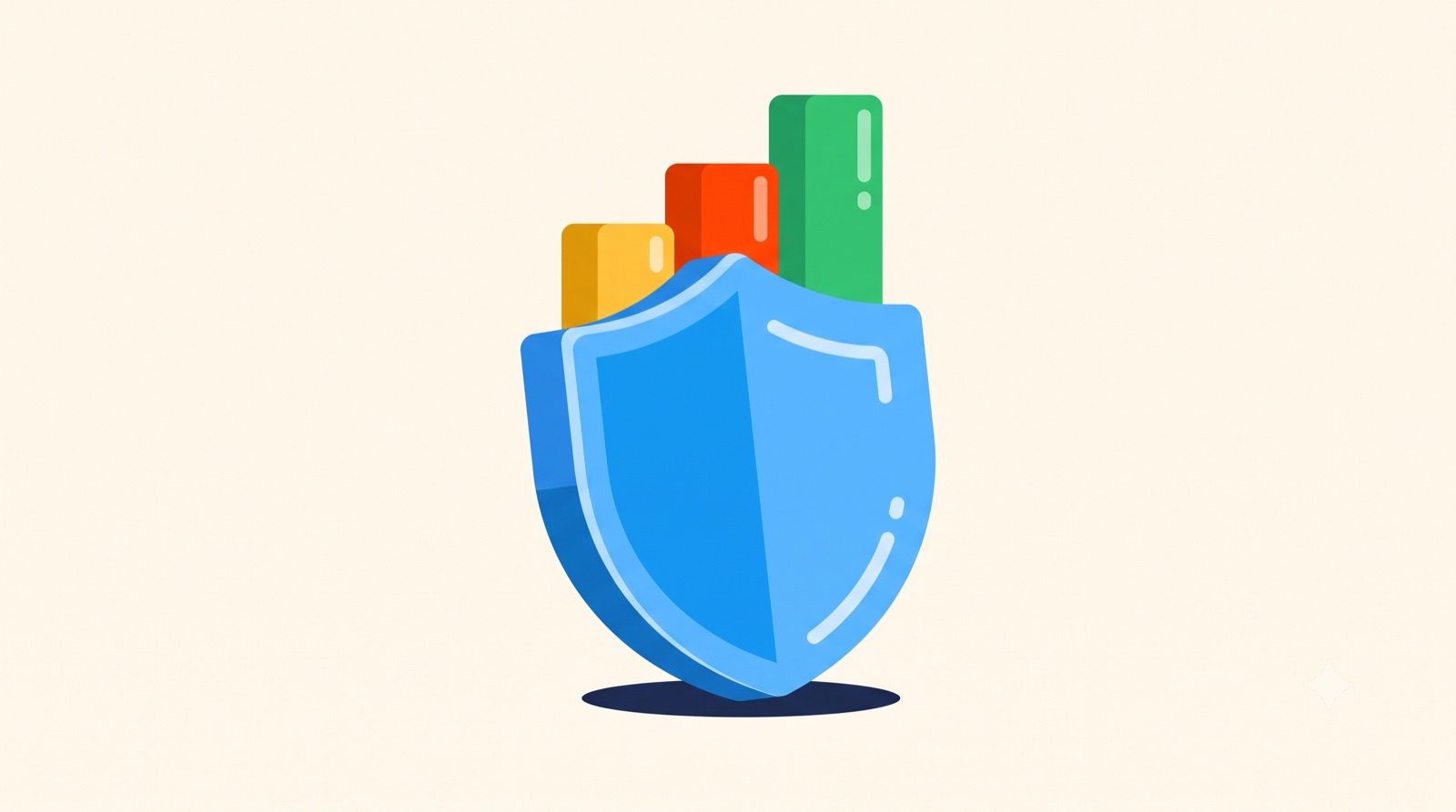 Shield in front of rising bar charts, for financial services advertising