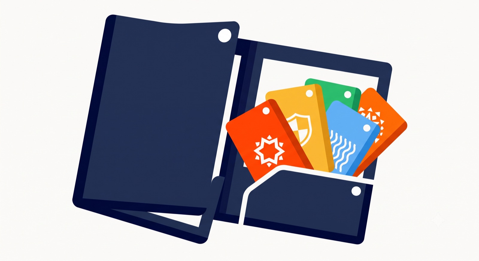 Flat illustration of an open portfolio folder on a cream background