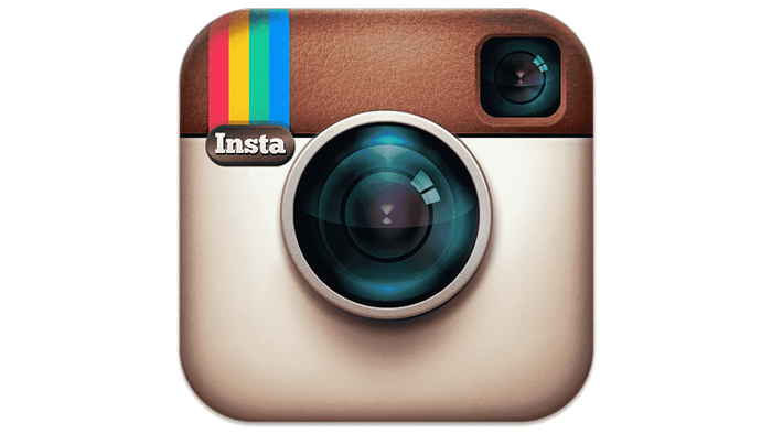 Instagram's 2011 skeuomorphic brown leather camera icon with a rainbow stripe