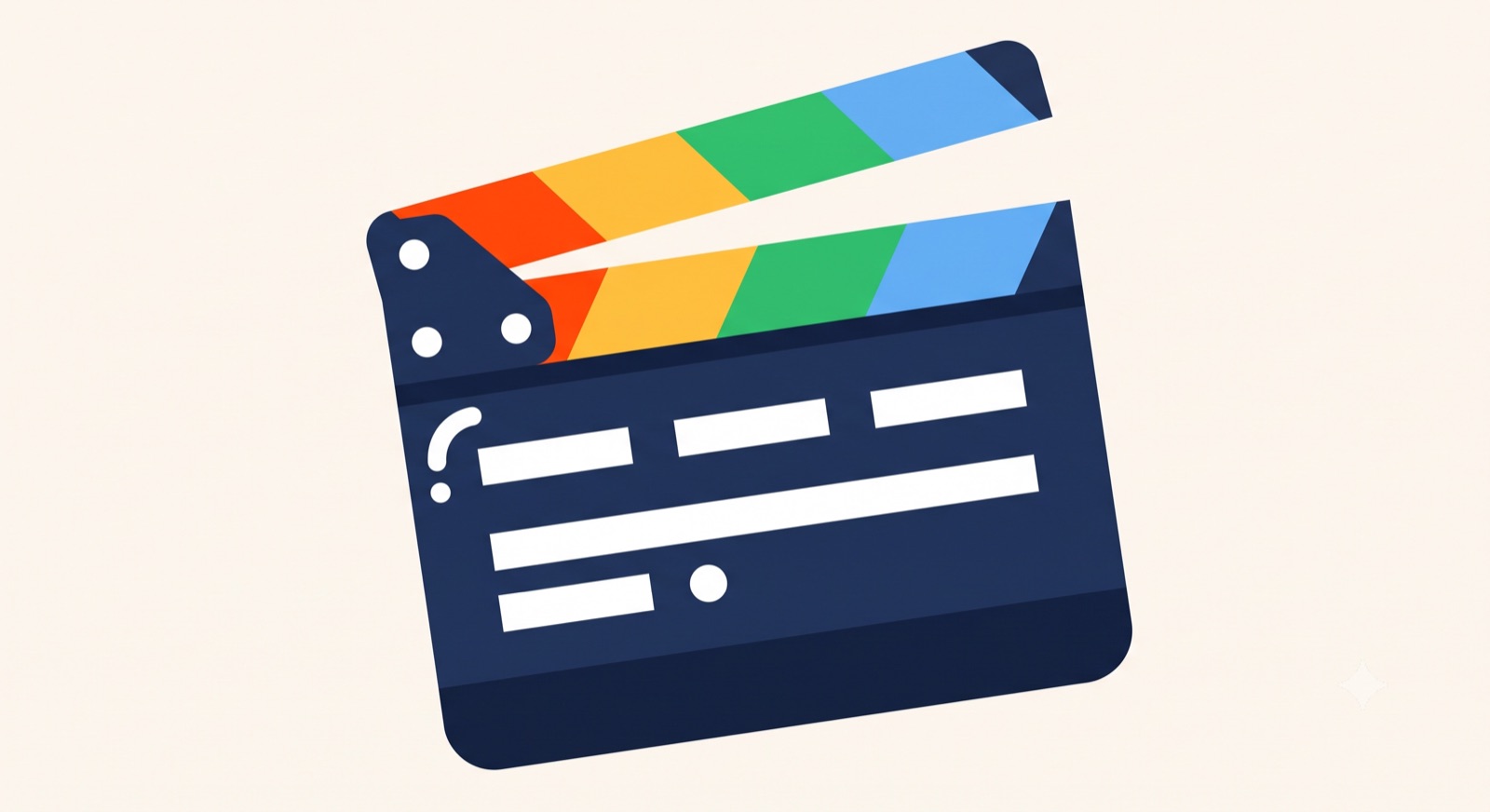 Flat illustration of a film clapperboard with colored segments for each role
