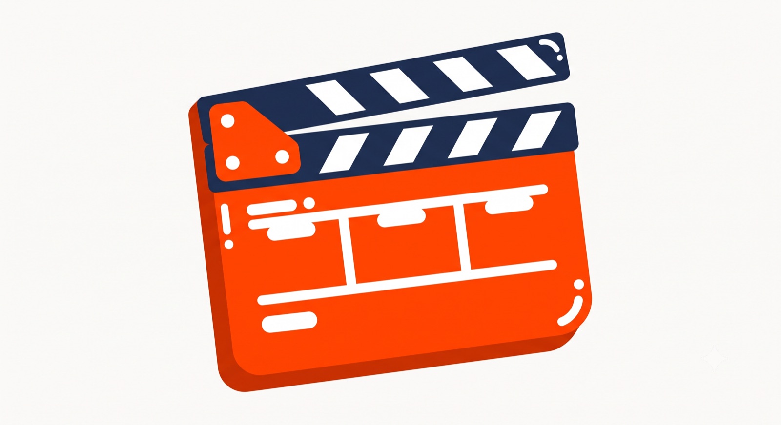 Flat illustration of an open film clapperboard on a cream background